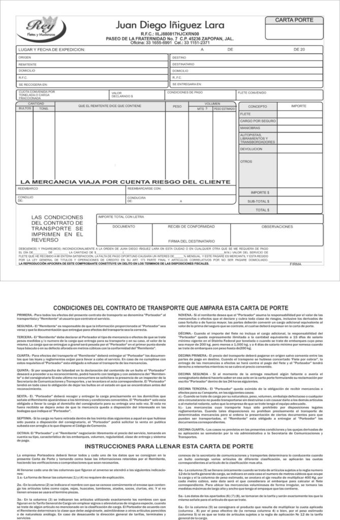 Carta porte partes estructura y ejemplos 2024 