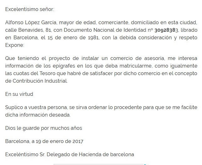carta a petición definición