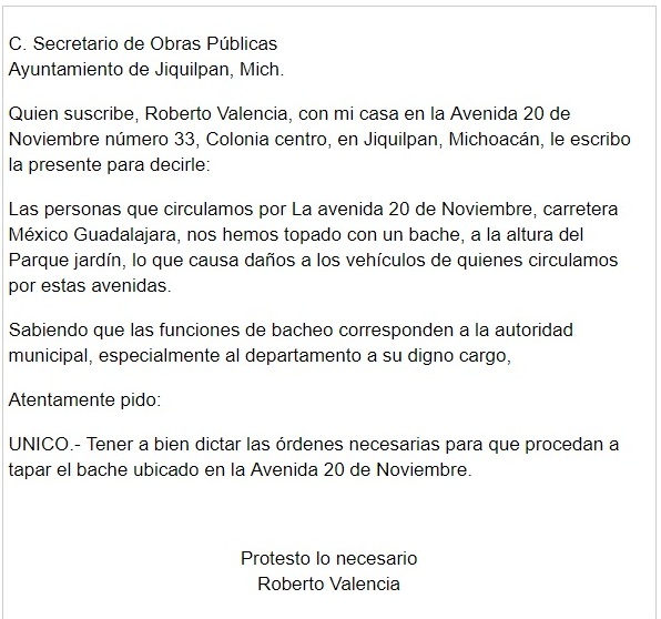 carta de petición formal